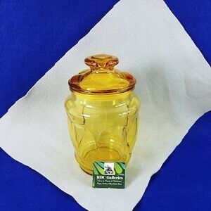 Canister With Sealing Lid Amber Gold Thumbprint Apothecary Design 8"